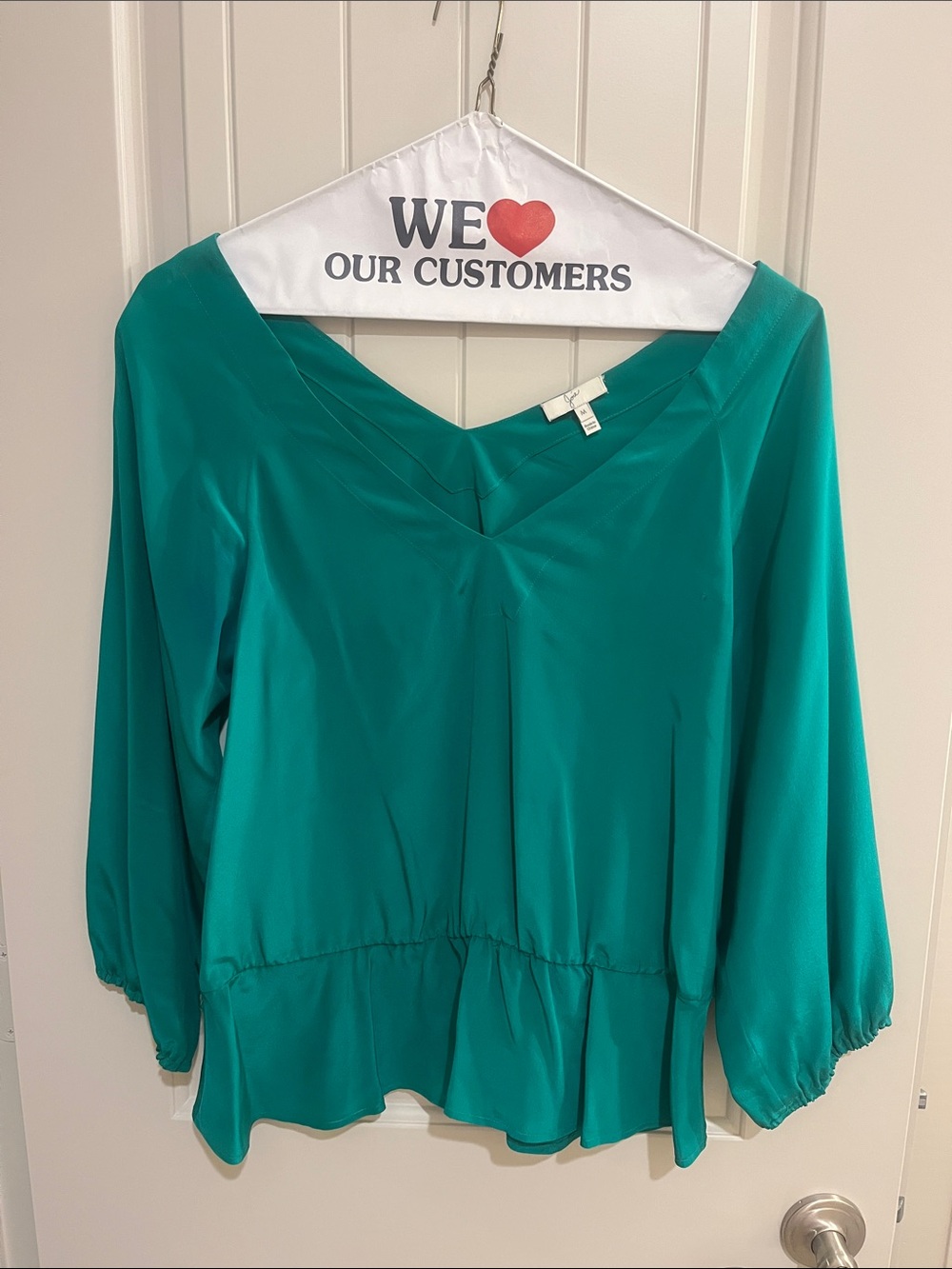 Joie Teal V-Neck Long-Sleeve Peplum Blouse